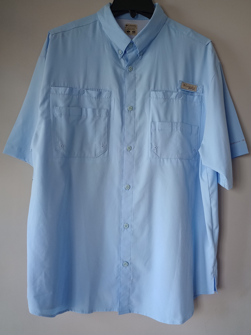 Columbia Men PFG Light Blue Tamiami II Short Sleeve Fishing Shirt Sz L Outdoor